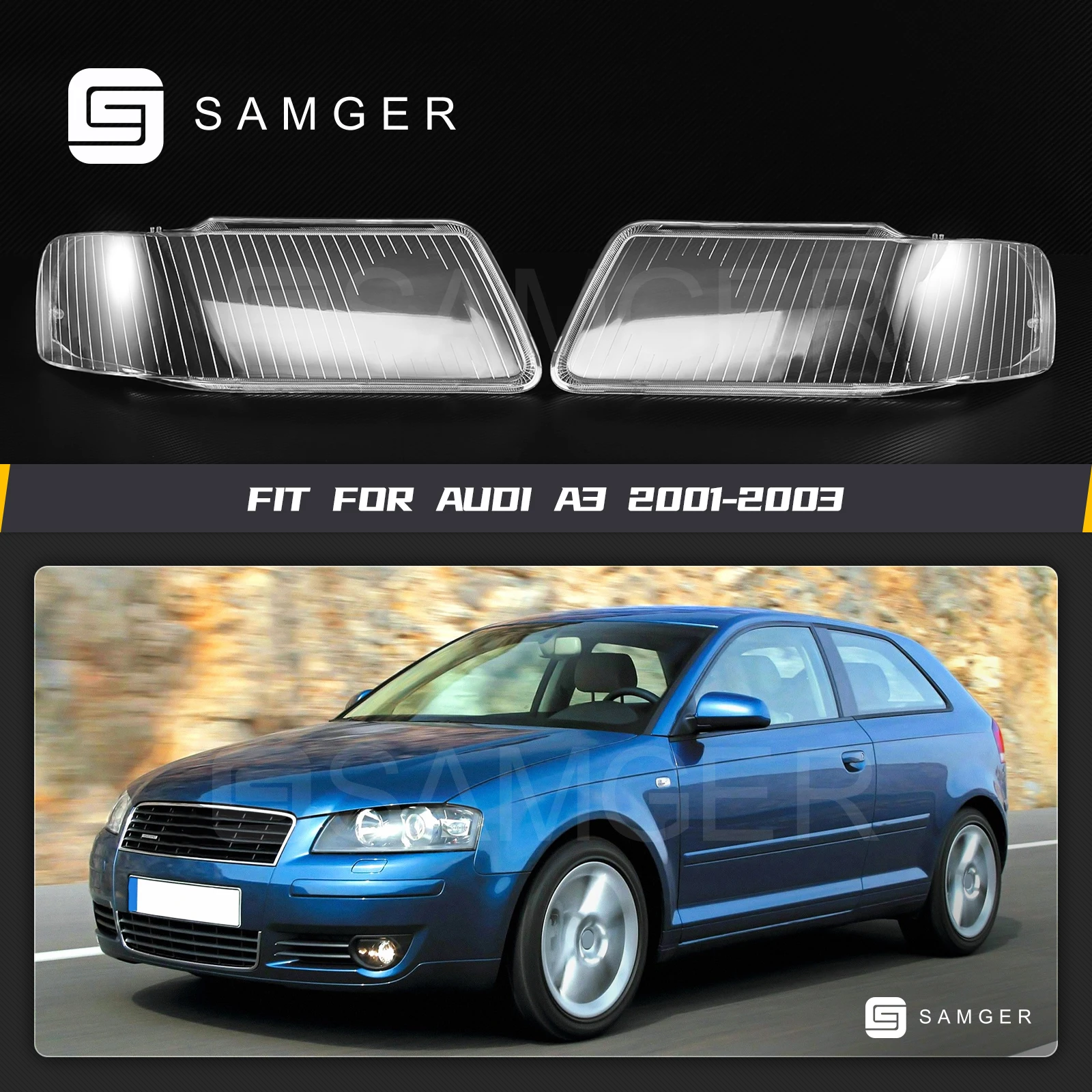 Samger 1Pair Headlight Cover Headlamp Shell Lens Lampshade Transparent For Audi A3 2001-2003 Car Light Protection Cover Shell