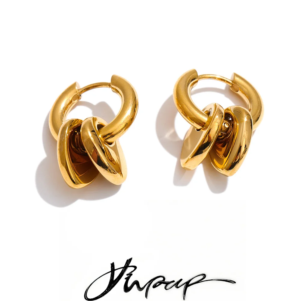 Yhpup Earrings Stainless Steel Double Heart Drop Hoop for Women
