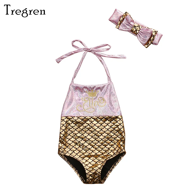 

Tregren 0-3 Years Toddler Baby Girl Swimwear Kids Fish Scales Mermaid Swimsuit with Headband Two Pieces Bathing Suit Beach Wear