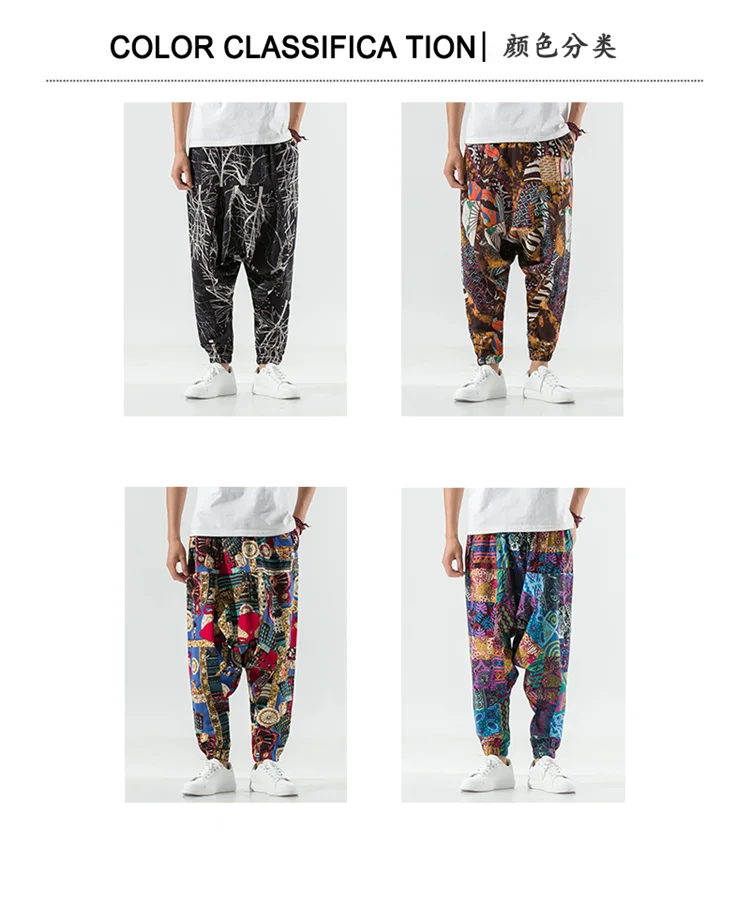 Sommer Nepal Drucke Baumwolle Leinen Jogger Männer Baggy Hippie Boho Gypsy Aladdin Cargo Hosen Yoga Harem Hosen Frauen – Detail 4