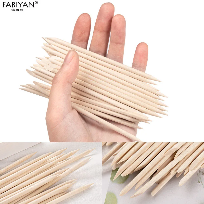 100Pcs/Lot Orange Nail Art Wood Sticks Double Sided Cuticle Pusher Rhinestones Picker Bead Pusher Manicure Pedicure Care Tool #& 4