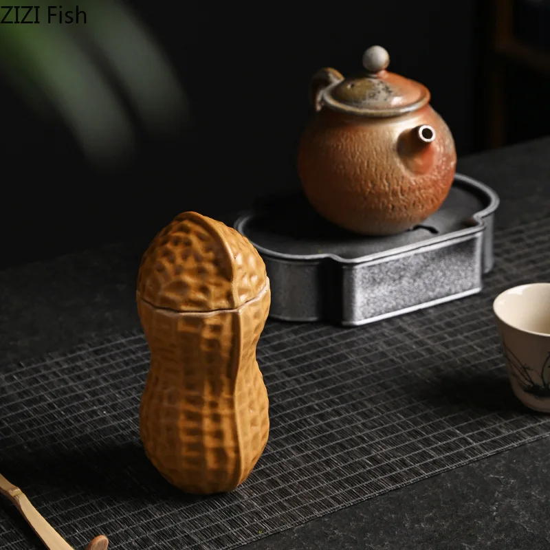 Creative Imitation Peanut Ceramic Storage Can Portable Sealed Tea Can Kitchen Dried Fruit Candy Coffee Storage Ornaments Tea Box