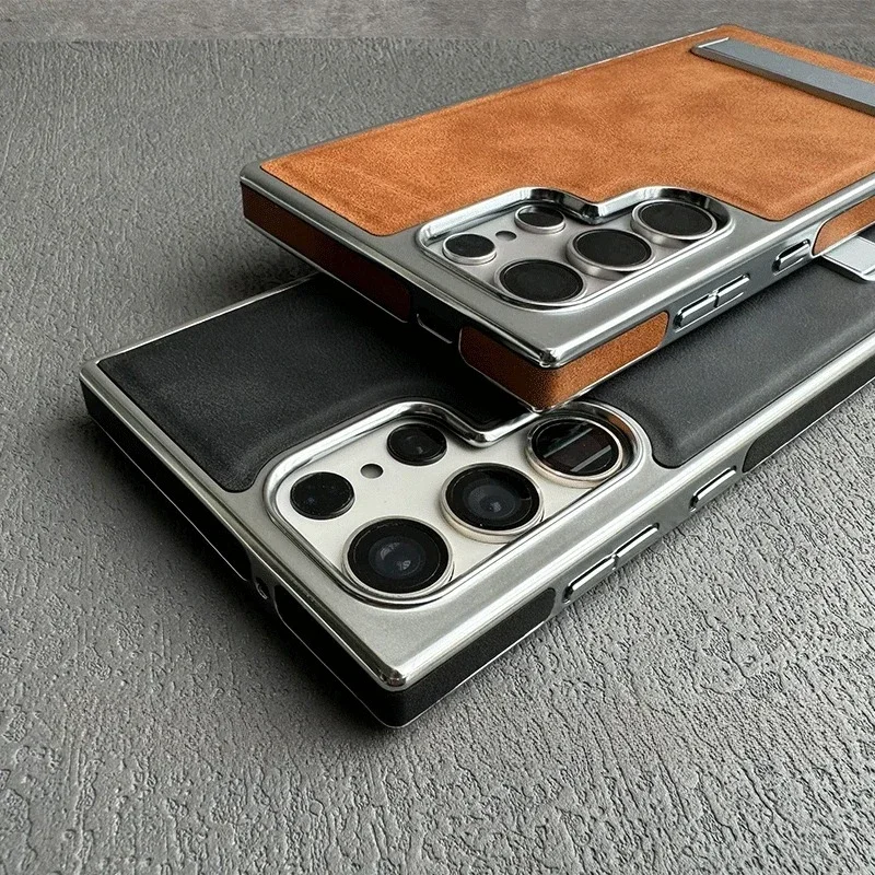 Ultra Business Plating Leather Case with Kick-Stand & Fold Stand Holder