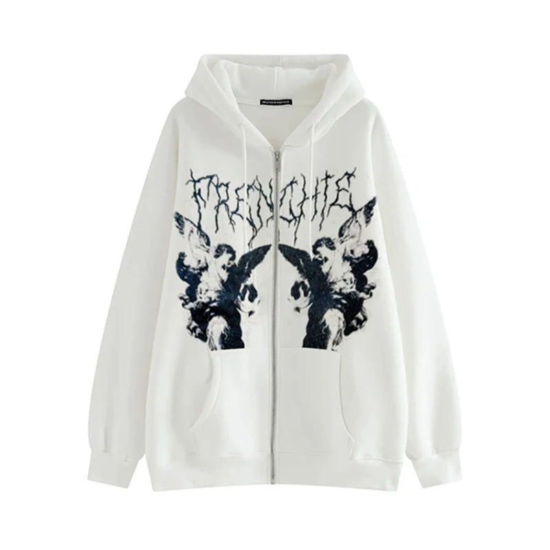 

Women Street Hooded Cardigan Tide Models Printing Sweater Loose The United States Winter Fashion Autumn