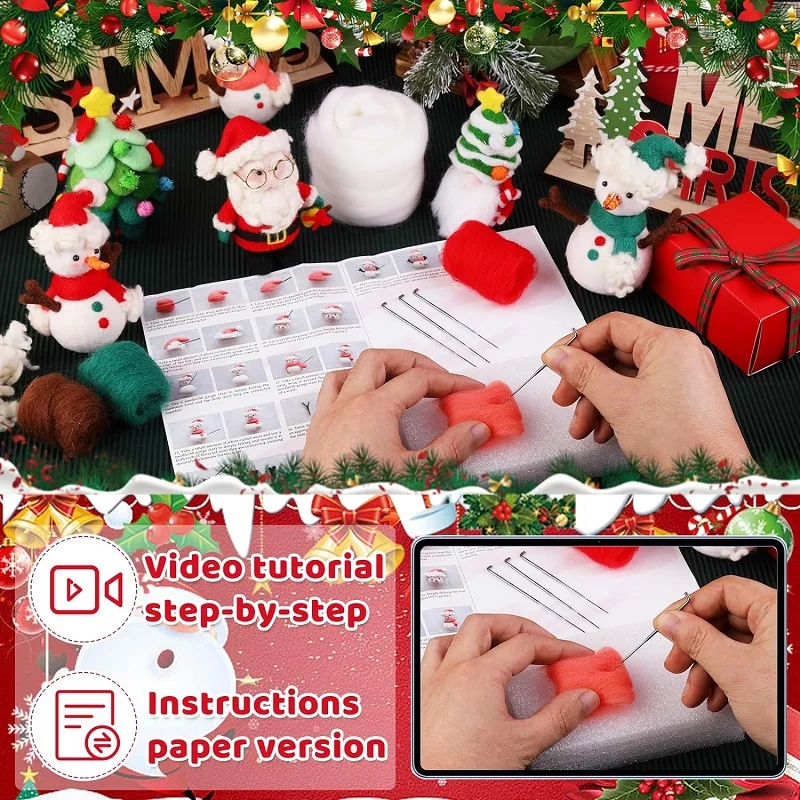 Cute Beginners Wool Felting Supplies with Instructions Starter Kit with Needle Felting Set for Christmas Children's Day