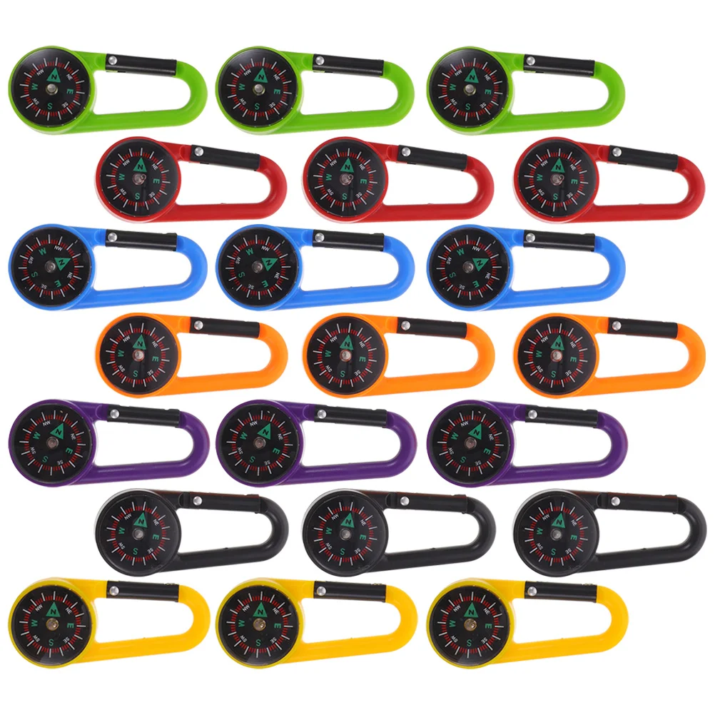 

21 Pcs Compass Portable Small Carabiner with Hook Pocket Survival Plastic Key Chain Travel Ring