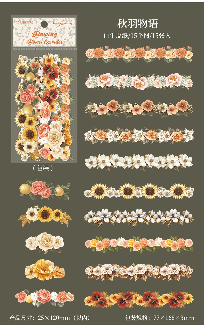 15 Stück lange Streifen-Blumen-Aufkleber, Pflanzenlandschaft, kreativer Klebstoff, DIY, handgefertigt, Collage, Junk-Journal, Scrapbook-Zubehör – Detail 19