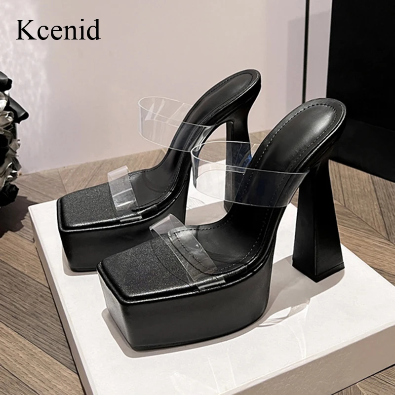 

Kcenid Fashion Dress Summer Shoes Woman Transparent PVC High Heels Sexy Slippers Women Platform Sandals Open Toe Pumps