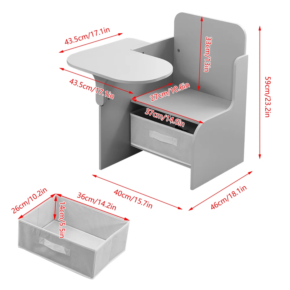 2-in-1 Wooden Kids Desk Chair Set with Storage Bin