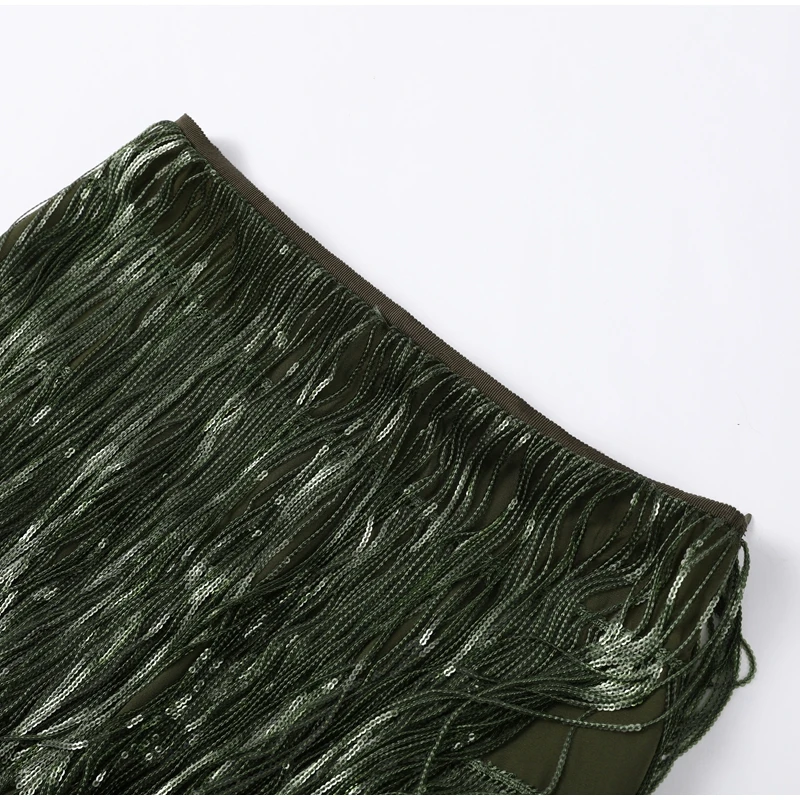 Women's Olive Green Sequin Fringe Midi Skirt Sparkly Tassel Party Skirt for Evening Clubwear 2025 Festival New Sexy Lady Skirts 8 S7f5f513d1b59470daae14a1239676b971