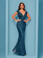 Elegant Blue Evening Dress For Women Long 2025 Luxury Mermaid Formal Sequins Prom Wedding Party Cocktail Dresses - Image 5