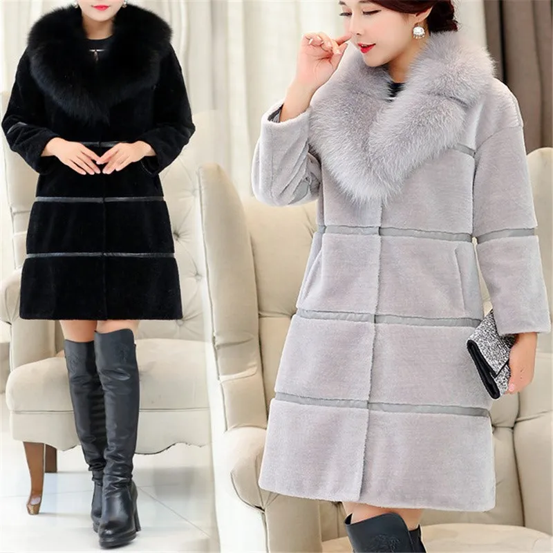 Winter New Slimming Faux Fur Coats Jackets  Women Winter Fur Thick Long Jacket New Fashion Lady Fake Fox Fur Collar Outerwear fashion luxury fluffy overcoat warm thicken fur coat winter women faux fox fur jackets coats streetwear fake fur splicing jacket