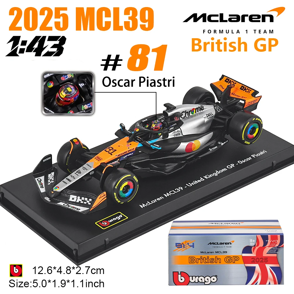 Bburago 1:43 F1 McLaren British GP Alloy Car Die-Cast Model Toy with Acrylic Display Box