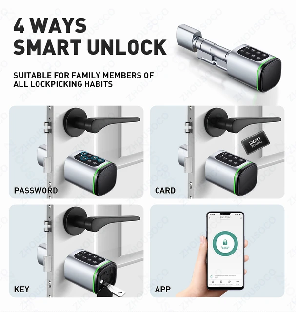 serrure porte intelligente, Bluetooth, application Wifi, télécommande, carte RFID – Image 2