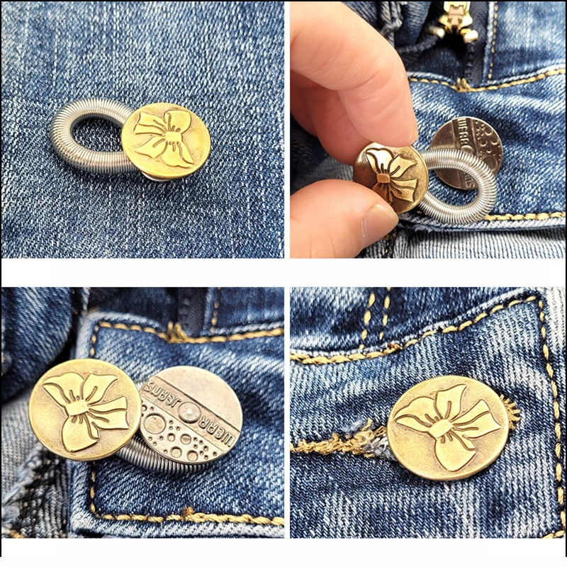 2/5Pcs Flexible Pants Waist Extender Button Pants Jeans Adjustable Retractable Elastic Spring Buttons Waist Extenders Set 4