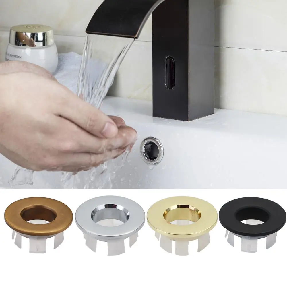 

Plastic Brass Basin Faucet Sink Hole Cap Overflow Cover Insert Chrome Ring Bathroom