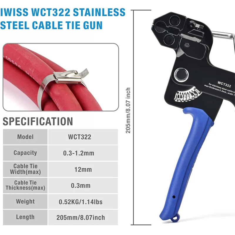 Stainless Steel Cable Tie Gun Wrap Tool Metal Zip Tie Tightener