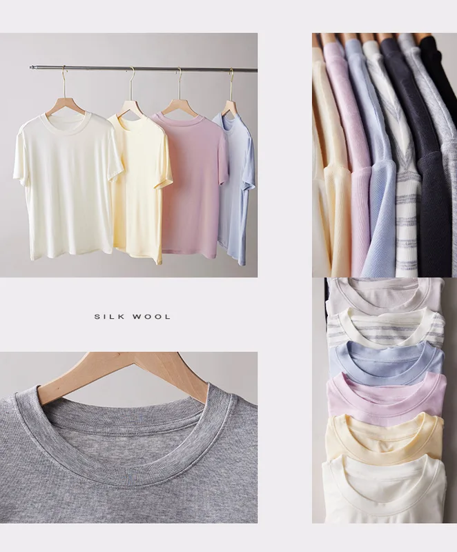 Silk Short Sleeve Women's Summer Round Neck Wool Outerwear T-shirt Slim Fit Base Shirt