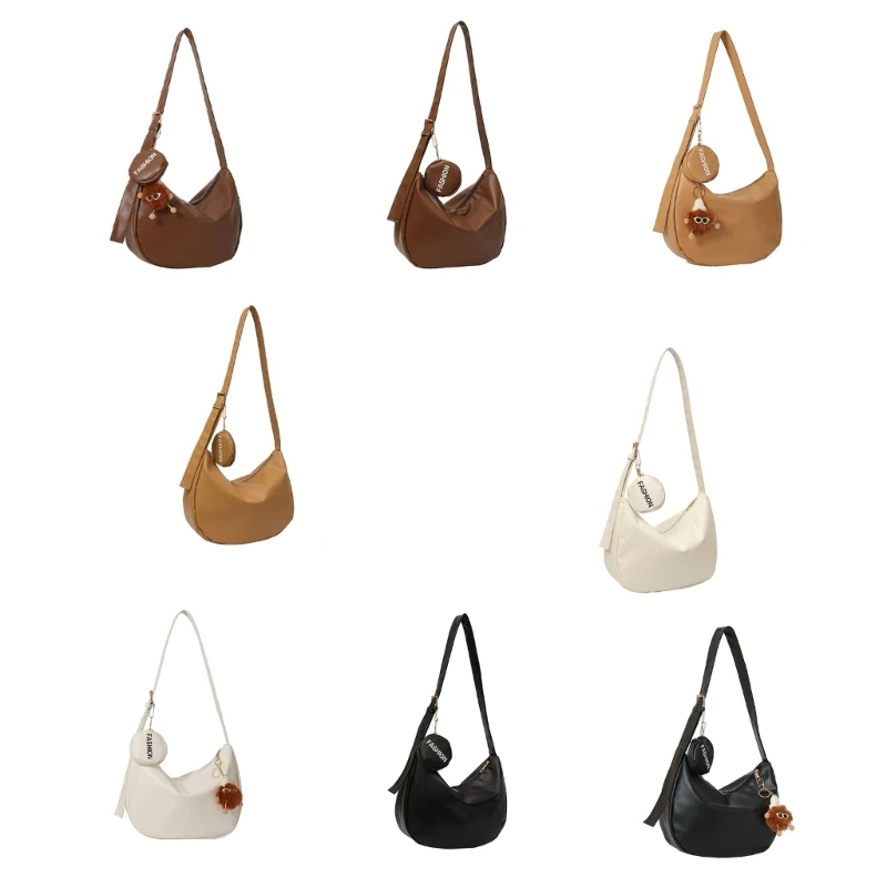 Versatile PU Shoulder Bag Large Crossbdoy Bags Dumpling Handbag for Everyday Use E74B