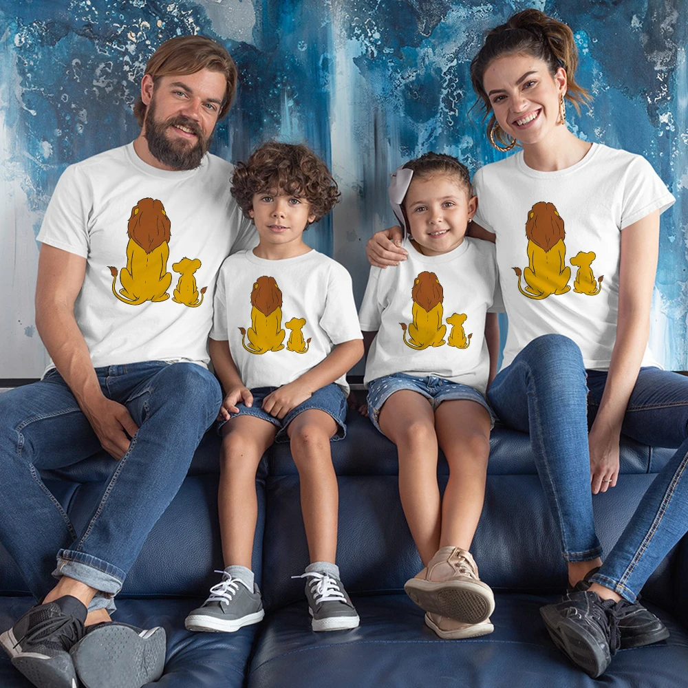 black family matching outfits White T-shirt Family Matching Outfits Disney Classic Anime Lion King Print Cute Simba Kids Tshirt Summer Soft Breathable Romper family matching outfits for wedding