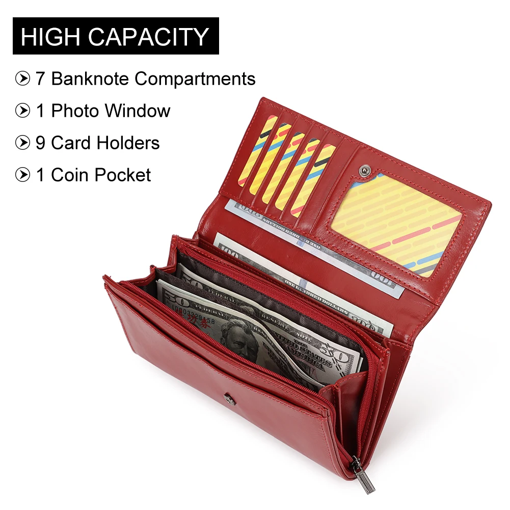 GZCZ 정품 가죽 파일 마스터 여성 RFID 차단 지갑 클러치 주최자 변경 포켓 동전 지갑 돈 가방 카드 - AliExpress