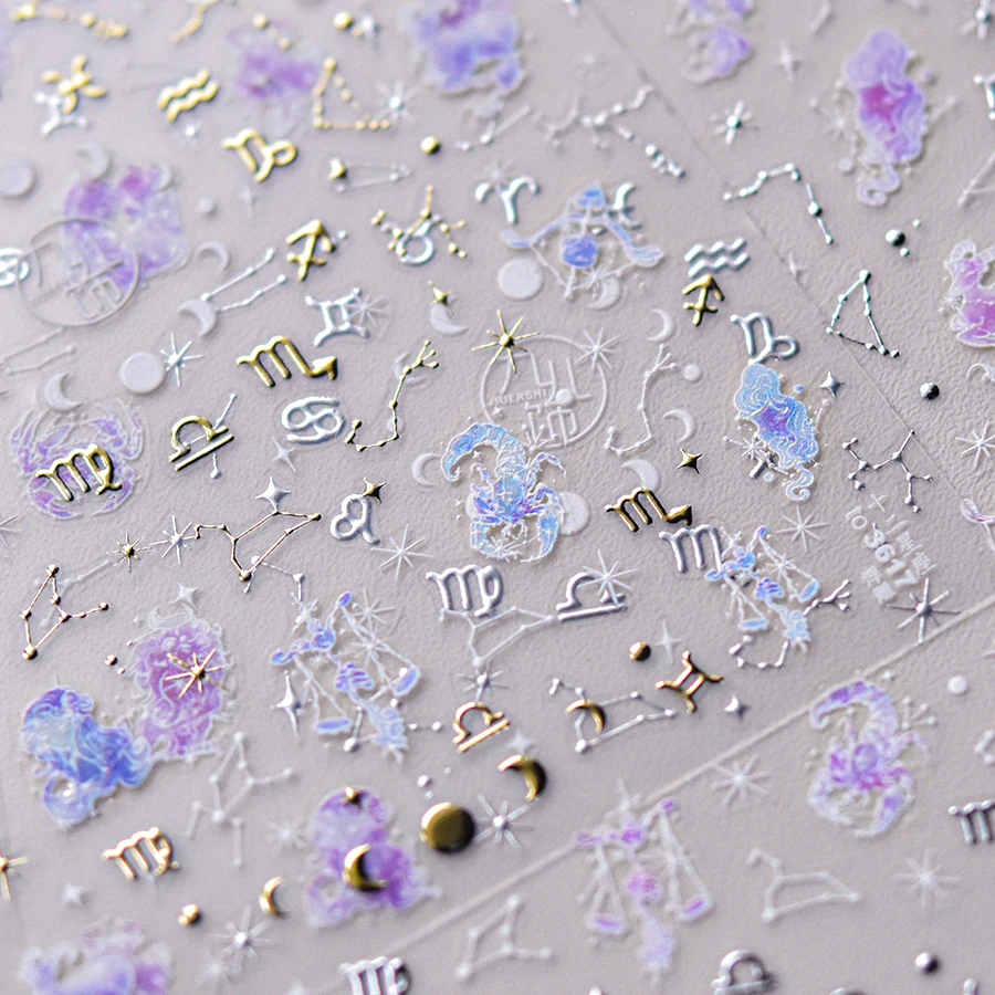 Stamping Twelve Constellations Scorpion Crab Star Moon Totem 5D Embossed Relief Self Adhesive Nail Art Sticker 3D Manicure Decal nail stickers nail art tools nail art decoration nail decals