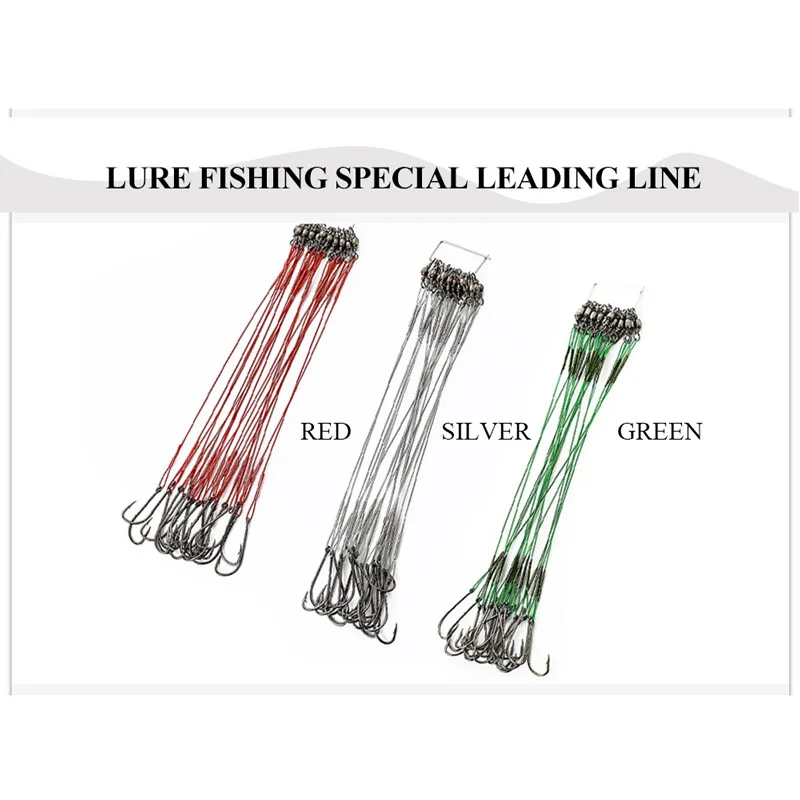 Ligne acier anti-morsure FLYSAND avec hameçon #1 et émerillon 50LB 20 pièces
