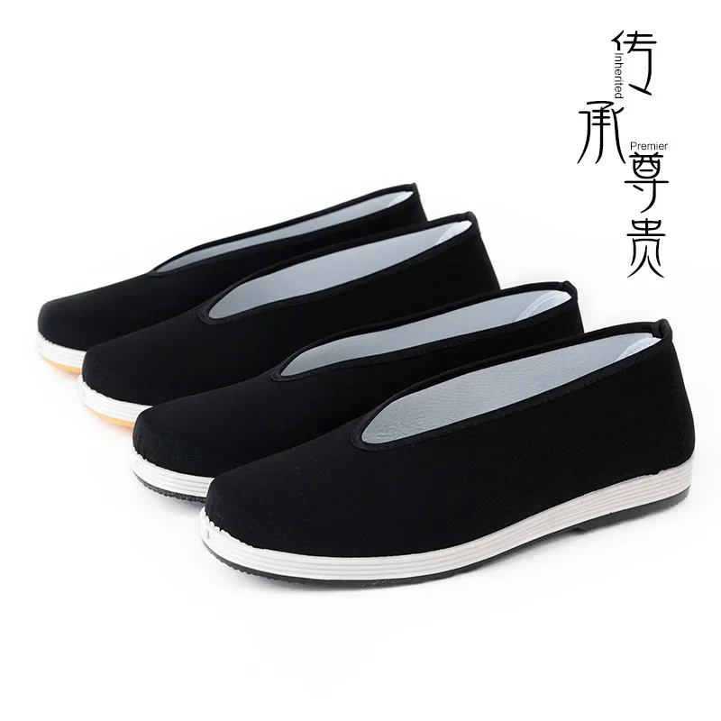 2024 New Old Beijing Cloth Shoes Men's Spring and Autumn Casual Flat Shoes Kung Fu Performance Round Mouth Black Cloth Shoes 2