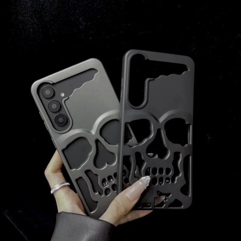 Luxury Matte Cool Hollow Skull Anime Phone Case - Heat Dissipation & Shockproof Hard Cover