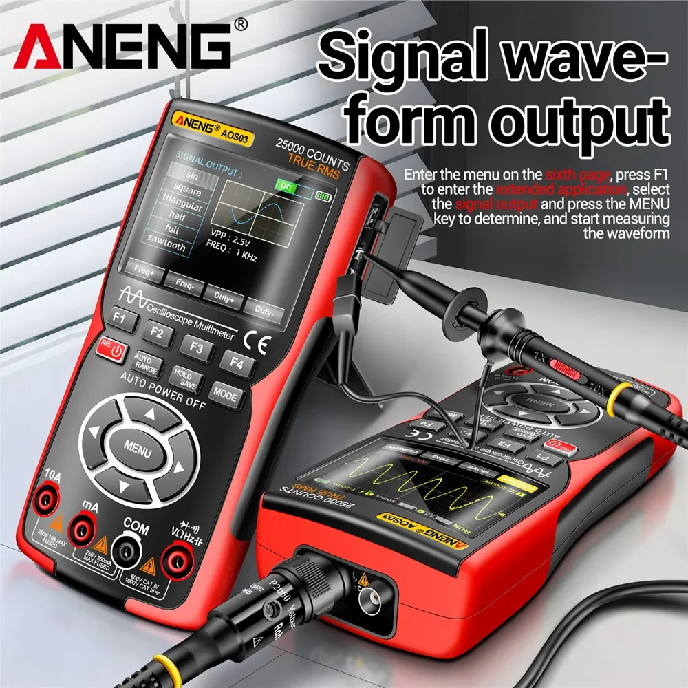 ANENG AOS03 Oscilloscope Multimeter  Output Handheld Battery  LCD Screen Signal Generator Waveform Display Multimeter 5