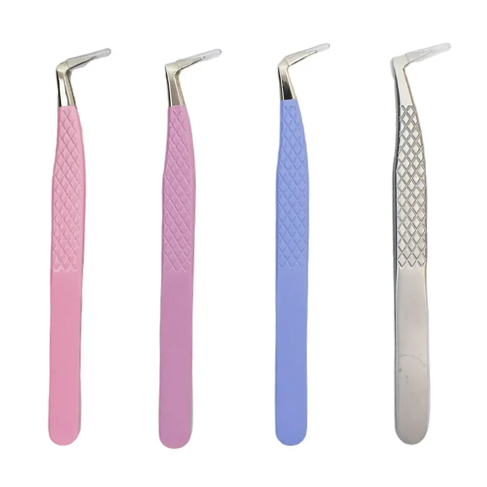 1PC Pink Eyelash Extension Tweezers - Stainless Steel, Fiber Grip Tips, High Precision Anti-Static for Professional Lash Artists
