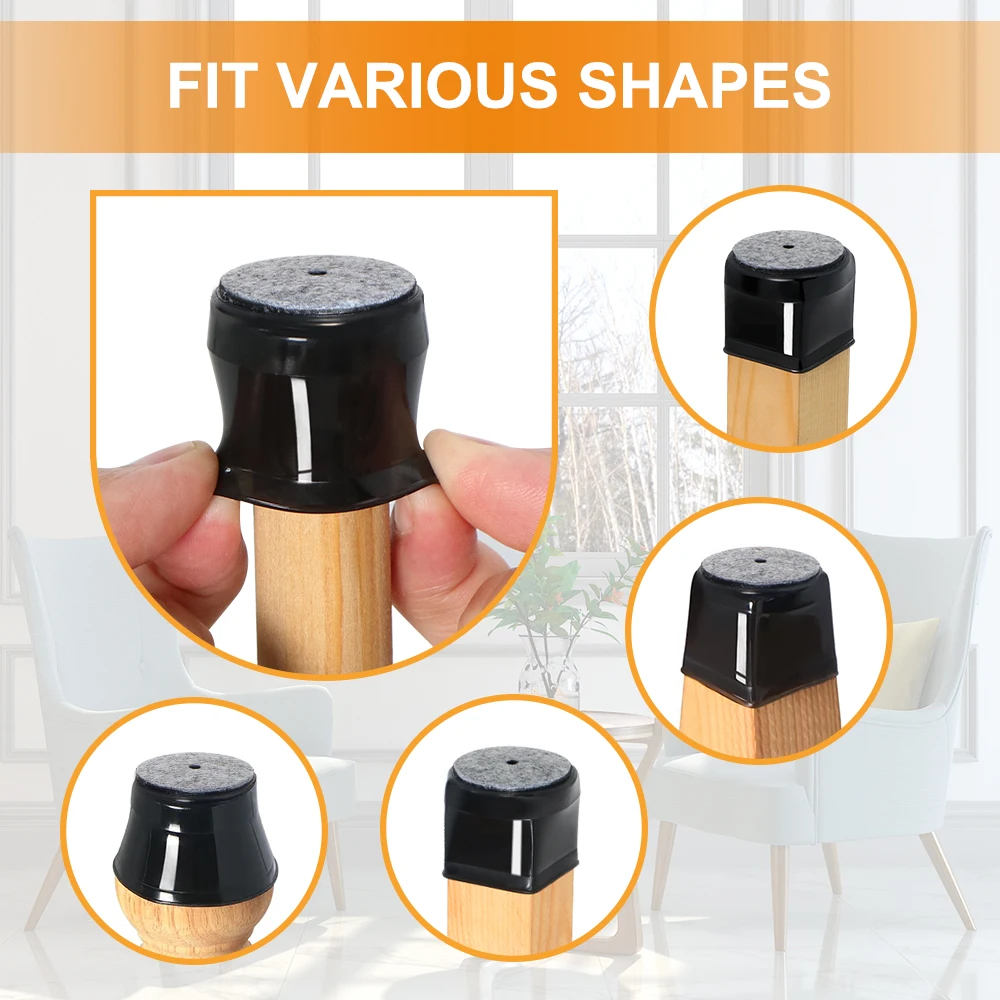 Silicone Chair Leg Floor Protector Caps with Non-Slip Felt - Prevent Scratches on Hardwood Floors (Set of 36)