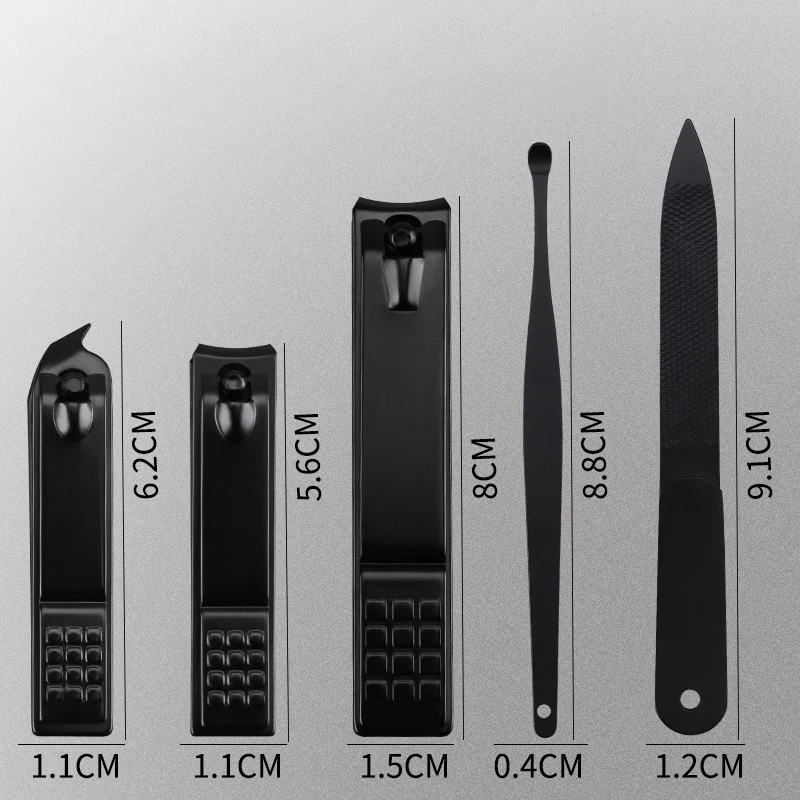 Description Picture 2 of itemBlack Nail Clippers Stainless Steel Nail Cutter Thick Scissor Plier Toenail Fingernail Professional Manicure Trimmer Tools Set