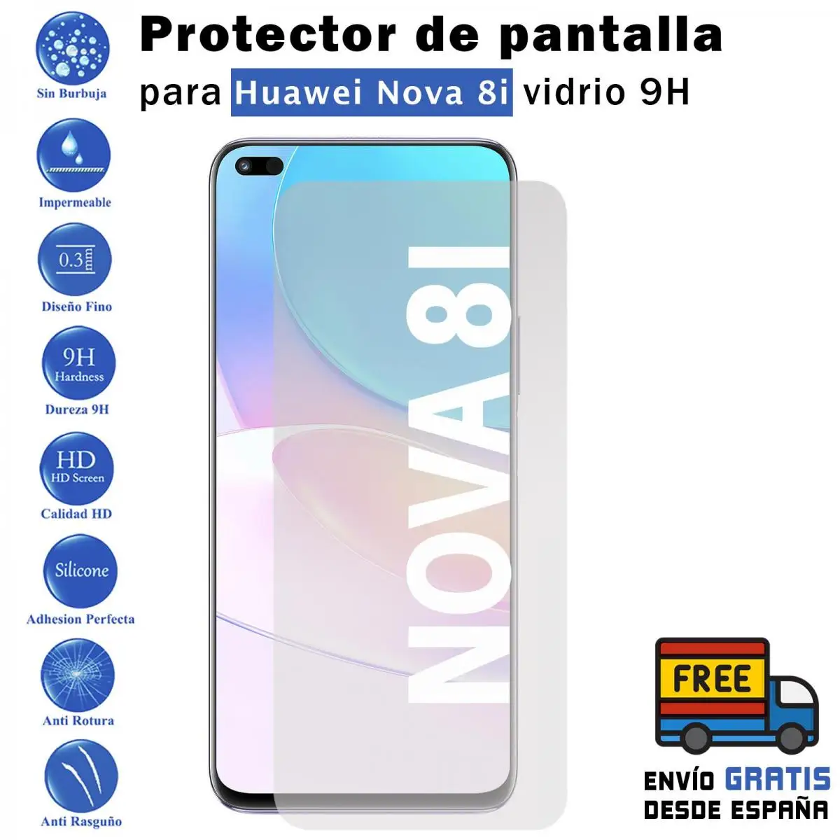 Huawei Nova 8I Tempered Glass Screen Protector 9H For Movil - Todotumovil