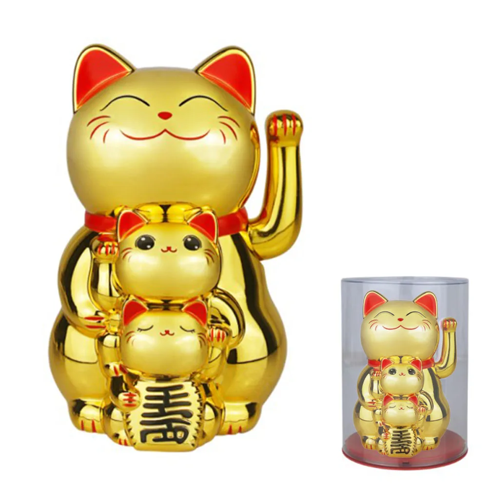 

1PCS Solar Energy Lucky Cat Ornament Automatic Waving Cat Beckoning Fortune Fits For Office Car Restraurant 7.7x7.7x11.4CM