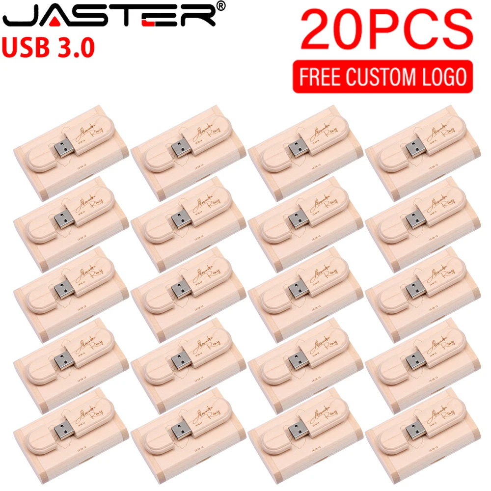 Pen Drive de Madeira de Alta Velocidade com Caixa Usb 3.0 Flash Drives Presente Criativo Disco u para Laptop Memory Stick 128gb 64gb 32gb 20 Pcs Lot