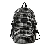 Knitted Backpack for Women Girls Large Capacity Travel Backpack Student Schoolbag Houndstooth Pattern 1