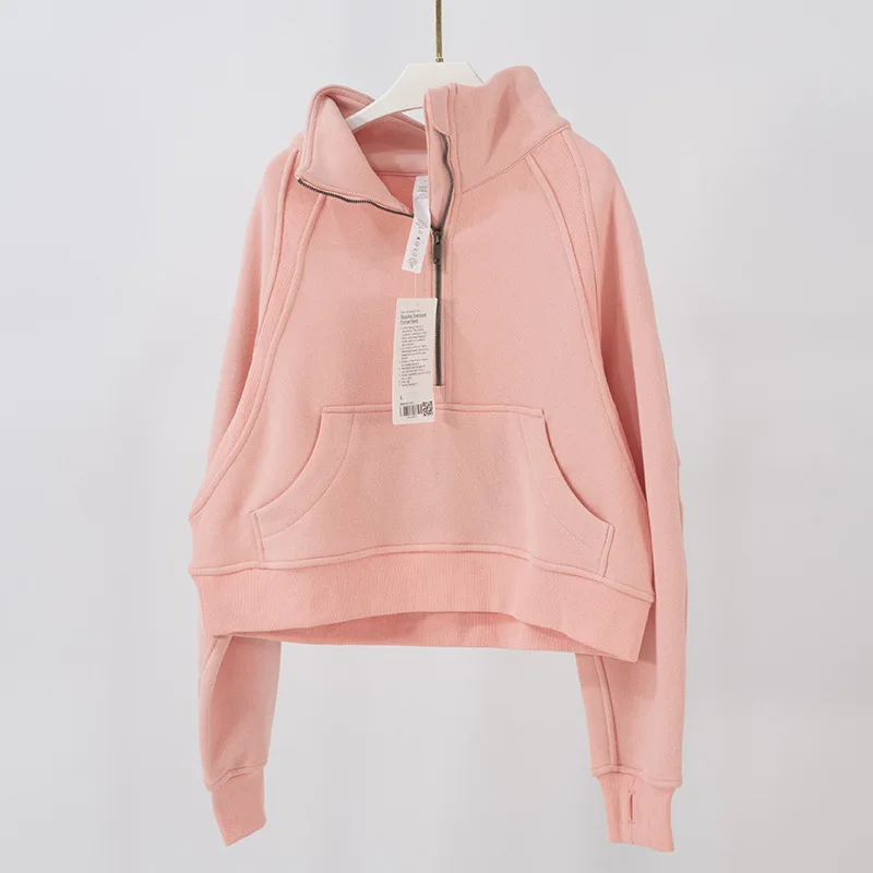 New Thickened High Neck Sweatshirt Women's Sports Half Zipper Loose Jacket Long Sleeve Jogging Fitness Yoga Clothes