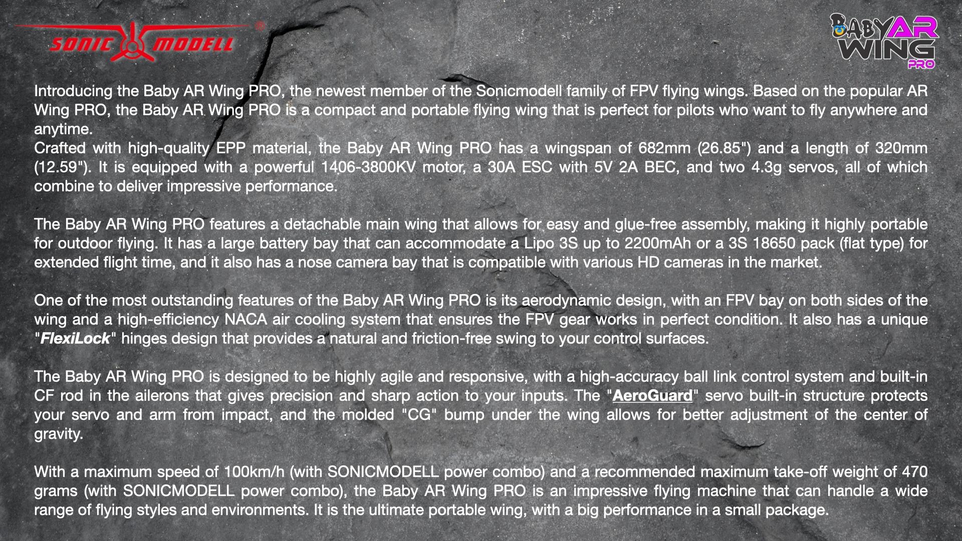 Sonicmodell Baby AR Wing Pro 682mm Wingspan EPP FPV Flying Wing RC Airplane KIT/PNP