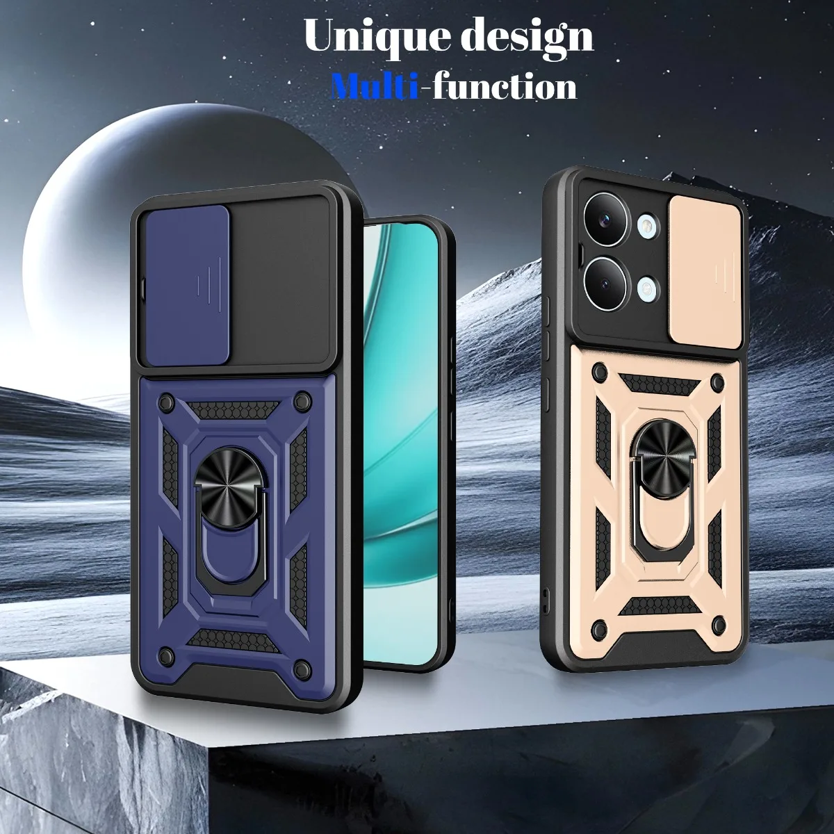 Enhanced Magnetic Ring Holder Armor Phone Case with Slide Camera Protection