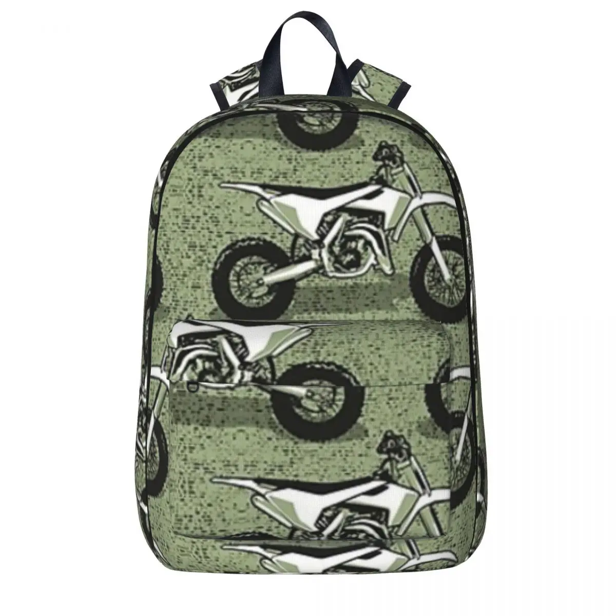 Motocross Monochromatic Sage Motorcycles Backpack Boy Girl Bookbag