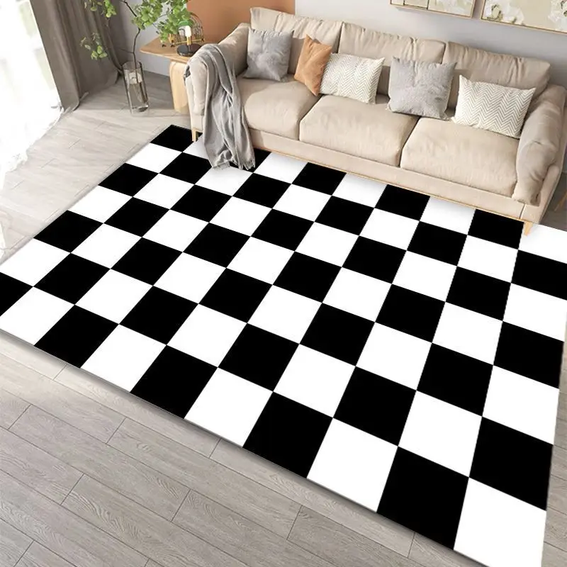 Modern Simple Black White Large Size Rugs for Living Room Light Luxury Sofa Area Carpet Soft Fluffy Bedroom Decor Anti-slip Mats 3