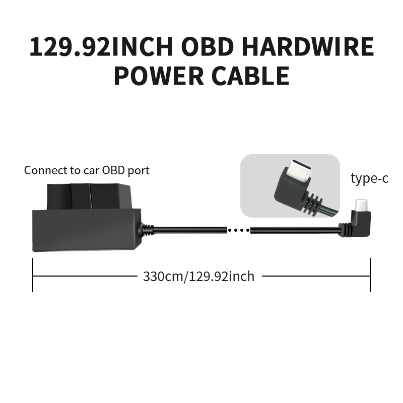 Power supply line for the car camera, enabling parking monitoring. 3.3-meter length, compatible with 12-24V.