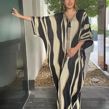 

Fashion Striped Abayas Moroccan Caftan Batwing Muslim Woman Arabic Long Dresses Party Evening Ramadan Dubai Saudi Robe Djellaba