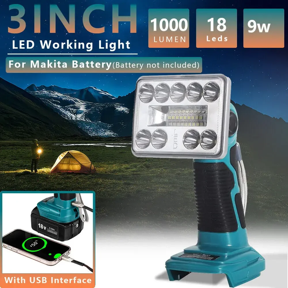 

LED Work Flash Light Torch Lamp For Makita 18V Li-ion Battery charger BL1850 Outdoor Jobsite Lighting Spotlight FloodLight USB