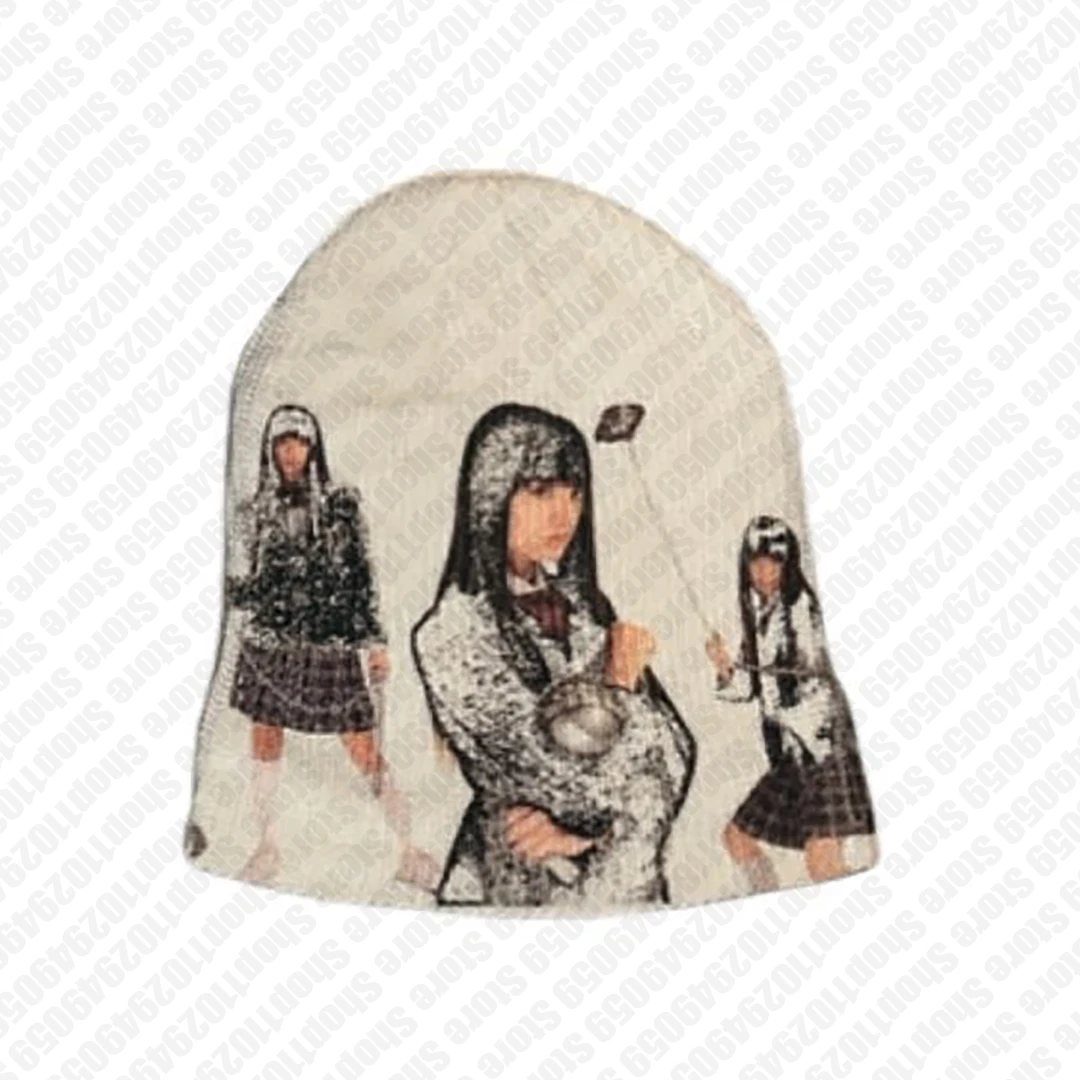 Vintage Women's Hat Winter Accessories Funny Hats Gothic Print Harajuku 2000s Men's Caps Beanies Y2k Cute Trend Punk Emo Beanie