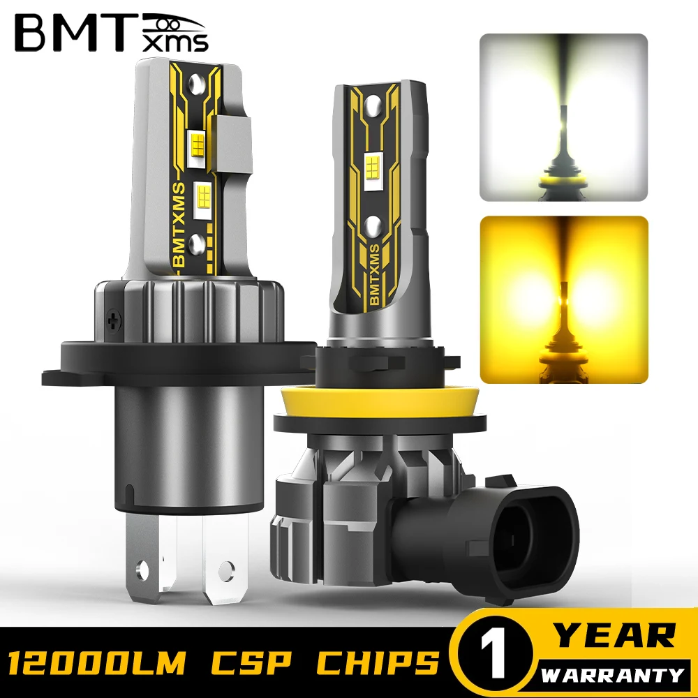 BMTxms 2 шт. H7 Φ Car Haedlight H4 Hi Lo H1 светодиодный H8 H9 H11 60 Вт 12000 лм бело-желтая Автомобильная противотуманная лампа 12 В