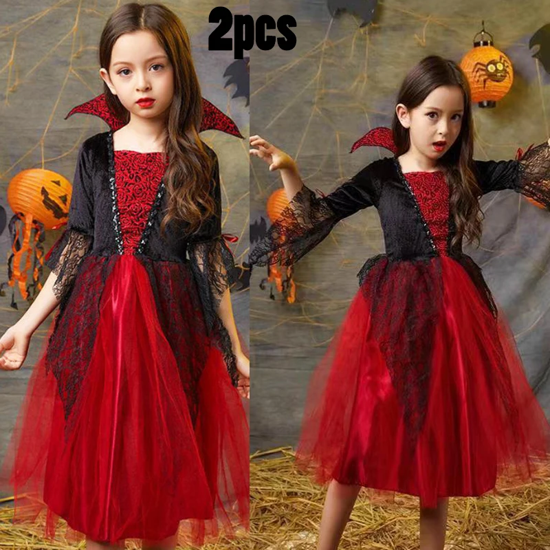 thumbnail image 1 of 2024 Disfraces de cosplay de bruja para niños Disfraz de rol de Halloween Ropa de fiesta temática Ropa de actuación Vestido + Trajes de sombrero, 1 of 5