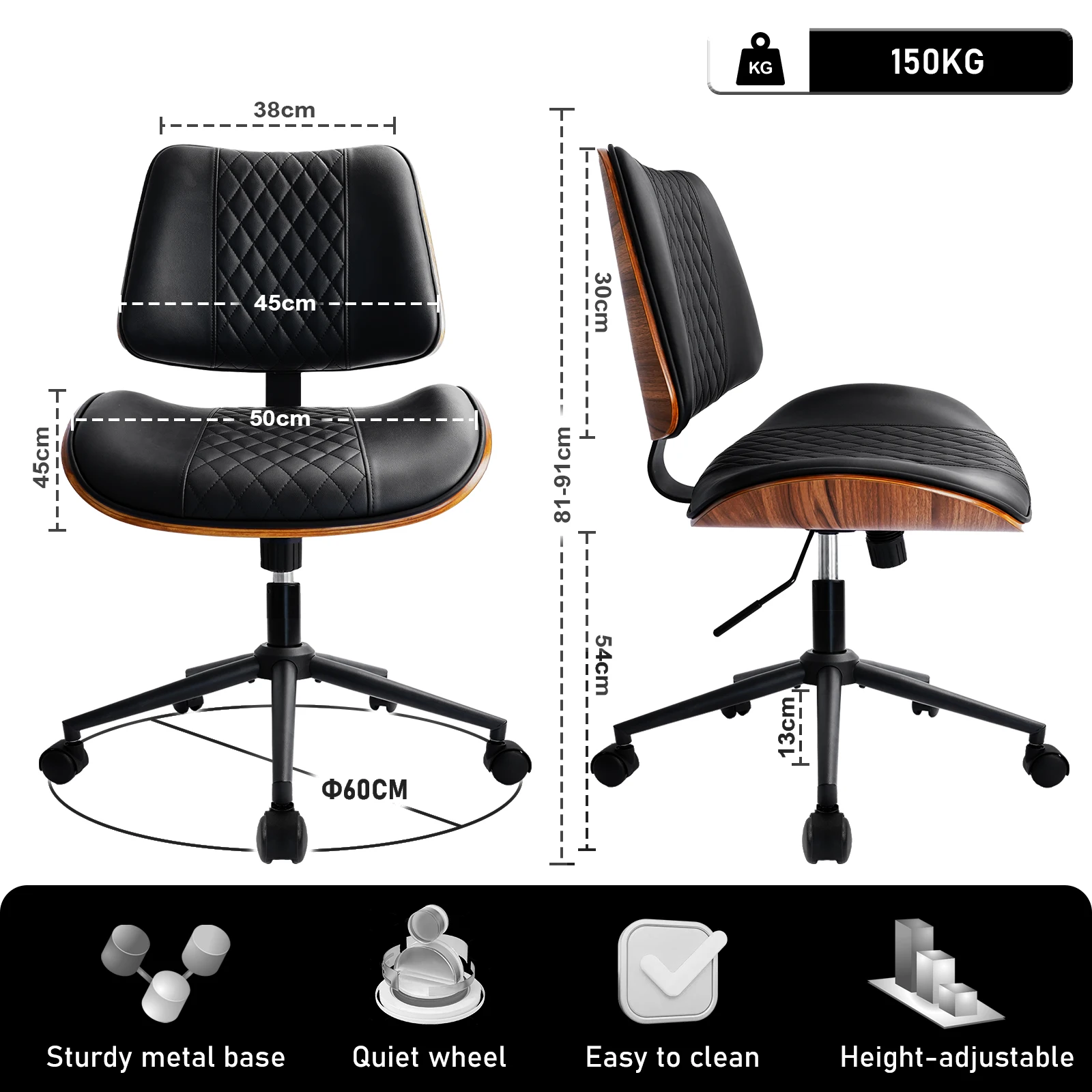 Moderni riešutmedžio darbo kėdė be porankių: Ergonomiškas Dizainas Jūsų Biurui - Image 3