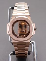 Rose Gold 40mm Watch Case with Sapphire Crystal Glass and Watch Band for Seiko NH34 35 36 38 (Rose Gold)